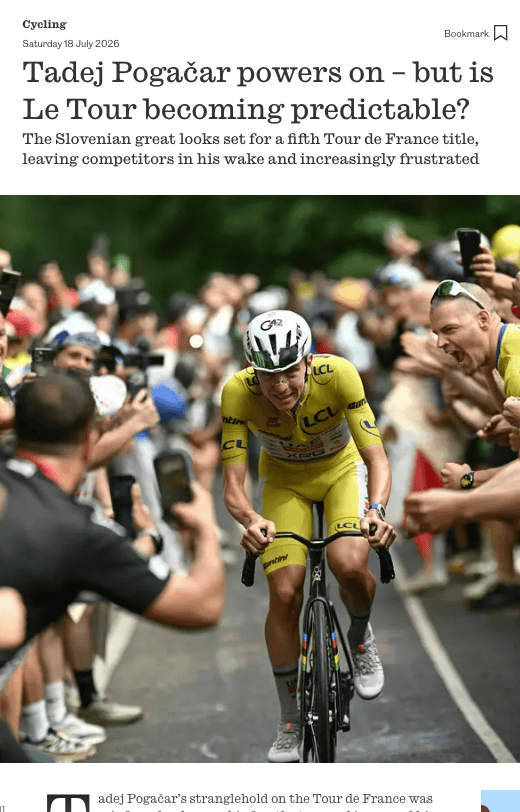 Pogačar’s dominance stifles competition at Tour